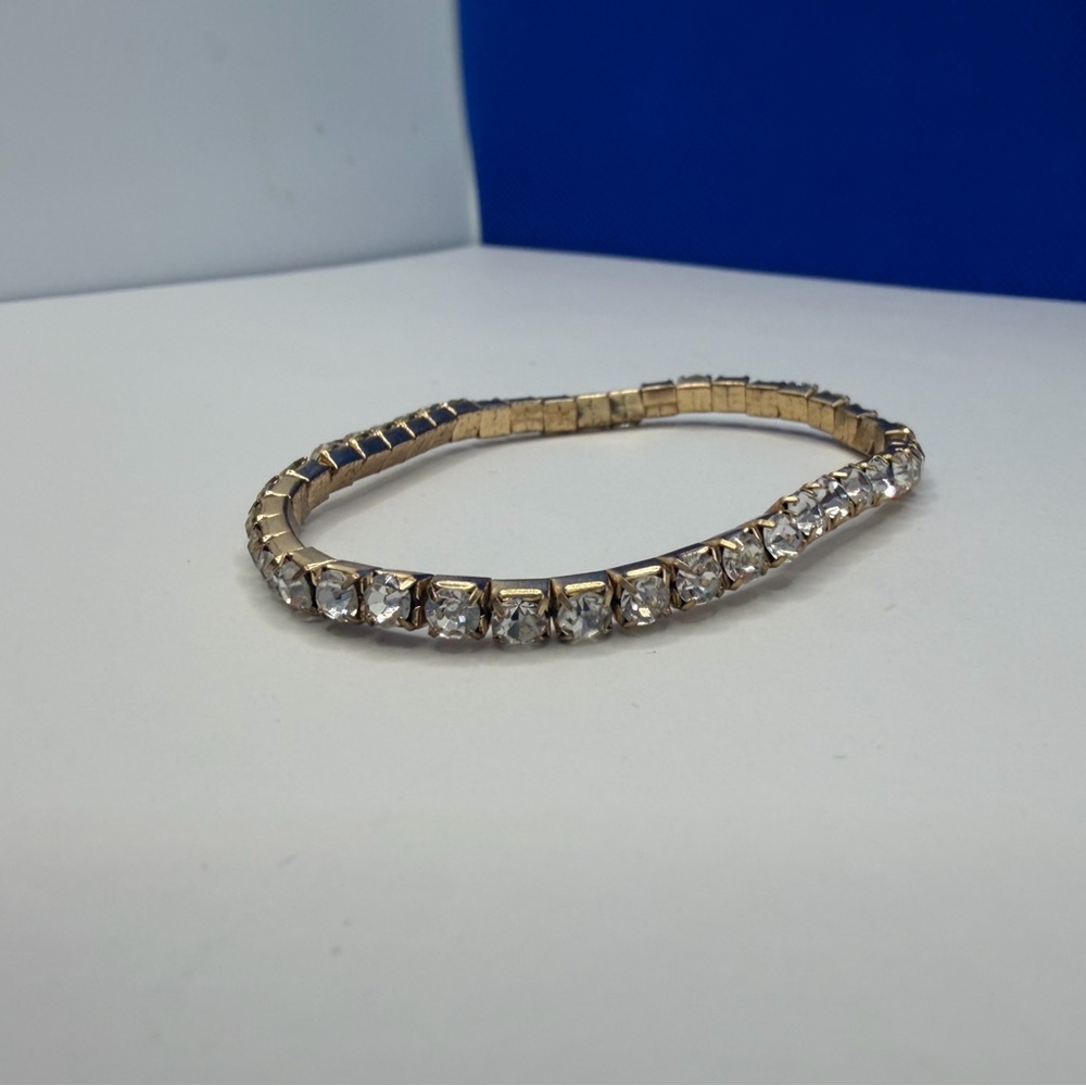 Source Unknown Gold Crystal Tennis Bracelet - Clear Stones